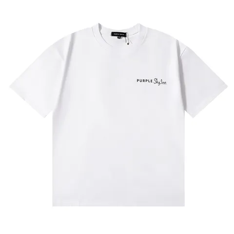Men's High Street Loose Cotton T-Shirt Purple Letter Palm Tree Graphic Printed Short Sleeve Unisex Casual Streetwear Top