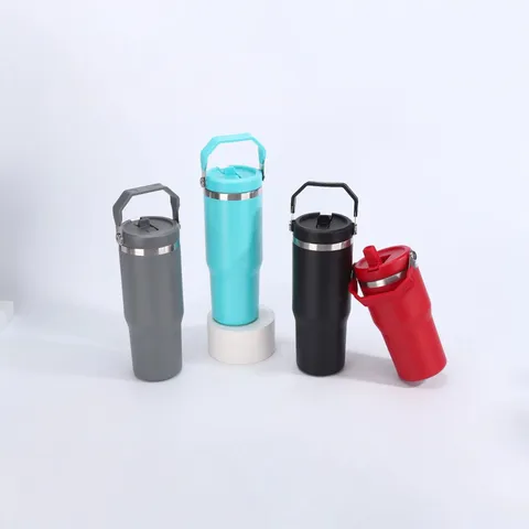 Tazza Termica Moderna in Acciaio Inossidabile 304 Sottovuoto Con Maniglia Portatile Cannuccia Grande Capacità Tazza da Auto