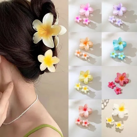 Lot de 3 Pinces à Cheveux Fleur de Frangipanier pour Femme Set de Barrettes Tropicales Accessoires de Coiffure de Plage