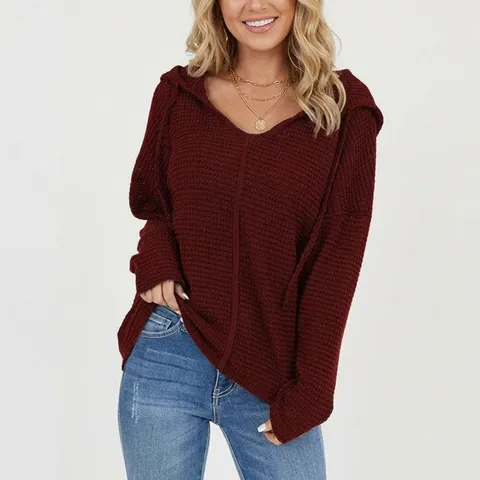 Damen Casual Waffelstrick Hoodie Jacke mit Reißverschluss Langarm Kordelzug Einfarbig Kapuzenjacke Sweatshirt Oberteil