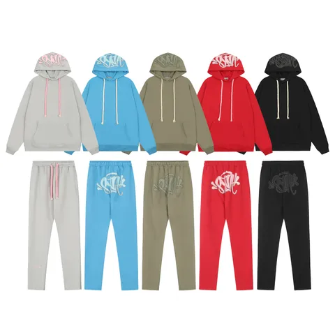 Men Women High Street Y2K Hoodie Sweatpants Cotton Fleece Lined Streetwear Tracksuit S&Y Letter Print Casual Hooded Top Bottom