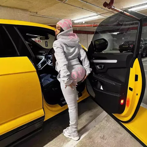 Men Women High Street Y2K Hoodie Sweatpants Cotton Fleece Lined Streetwear Tracksuit S&Y Letter Print Casual Hooded Top Bottom
