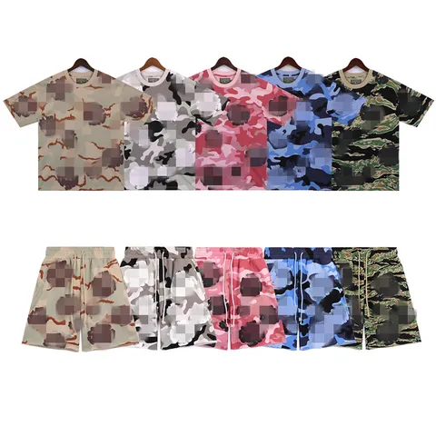 Unisex Camouflage Floral Puff Printed T-Shirt Or Casual Shorts Streetwear Cotton Summer Short Sleeve Top Relaxed Fit Bottom