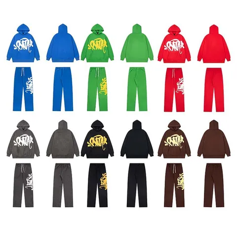 SYNA World Style Men's Fleece Hooded Sweatshirt And Sports Pants Top And Bottom Graffiti Print High Street Y2K Hip Hop Outfit
