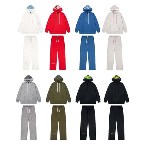 SYNA World Style Men's Fleece Hooded Sweatshirt And Sports Pants Top And Bottom Graffiti Print High Street Y2K Hip Hop Outfit
