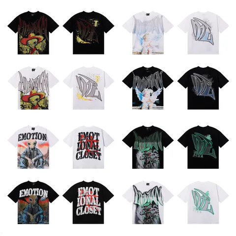 High Street Ανδρικό Βαμβακερό T-Shirt Με Στρας Γράμματα Σχέδιο Κινουμένων Σχεδίων Εξωγήινος Άγγελος Κοντομάνικο Top Hip Hop Casual Χαλαρό Unisex