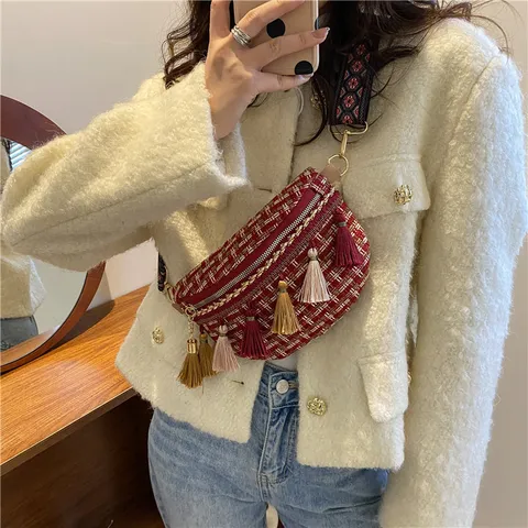 Sac Bandoulière Tissé Décontracté pour Femmes Glands Style Ethnique Sac de Poitrine Mode Quotidien