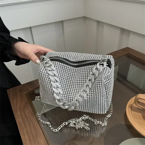 Femmes Strass Chaîne Sac Bandoulière Luxe Soirée Crossbody Sac Étincelant Petit Carré Sac à Main Clutch Portefeuille Pour Fête