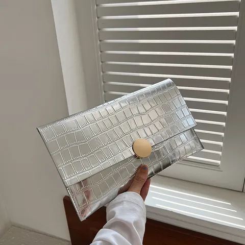 Sac Pochette Enveloppe en Cuir PU Motif Crocodile Vintage pour Femme Élégant Sac à Main Décontracté de Couleurunie