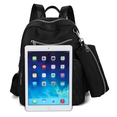 Sac à Dos Décontracté pour Femme en Tissu Oxford Matelassé Grande Capacité Sac d'École Voyage avec Poches Avant Zippées