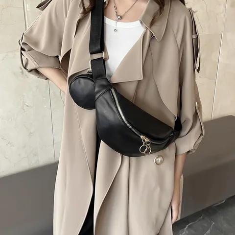 Femmes Mode Cuir PU Sac Bandoulière Sac de Poitrine Casual Couleur Unie Sac Banane Sac Quotidien