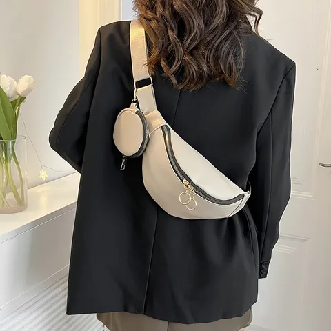 Femmes Mode Cuir PU Sac Bandoulière Sac de Poitrine Casual Couleur Unie Sac Banane Sac Quotidien