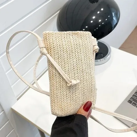 Sac Bandoulière Casual en Toile pour Femmes Petit Sac Téléphone Portable Couleur Unie Coutures Assortiment Quotidien