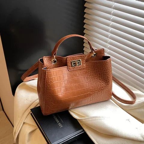 Sac à Main en Cuir PU Motif Crocodile Rétro pour Femmes Sac Cabas de Mode Sac Bandoulière Chic pour Navetteur