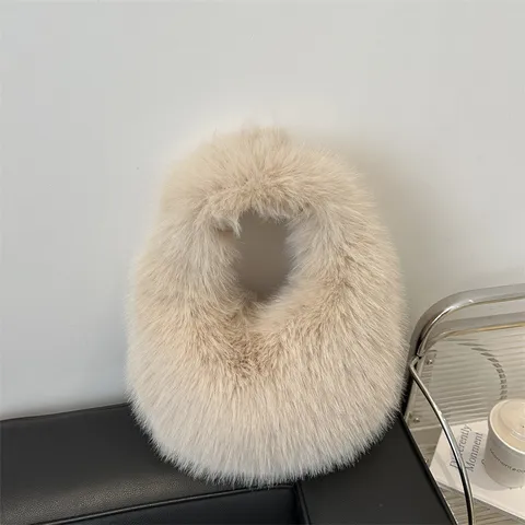 Femmes Mode Peluche Sac Dumpling Grande Capacité Décontracté Moelleux Épaule Sac à Main Doux Fausse Fourrure Commuter Sac
