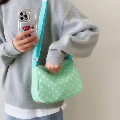Sac Bandoulière Décontracté en Nylon à Pois Pour Femmes Petit Frais Couleur Bonbon Sac à Épaule Unique Assortiment Quotidien Sac