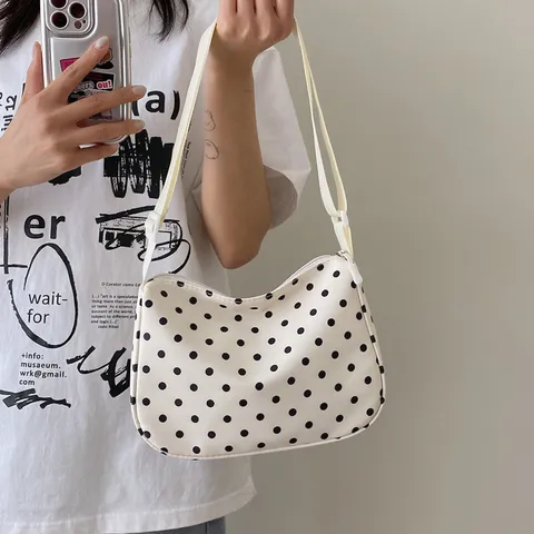 Sac Bandoulière Décontracté en Nylon à Pois Pour Femmes Petit Frais Couleur Bonbon Sac à Épaule Unique Assortiment Quotidien Sac