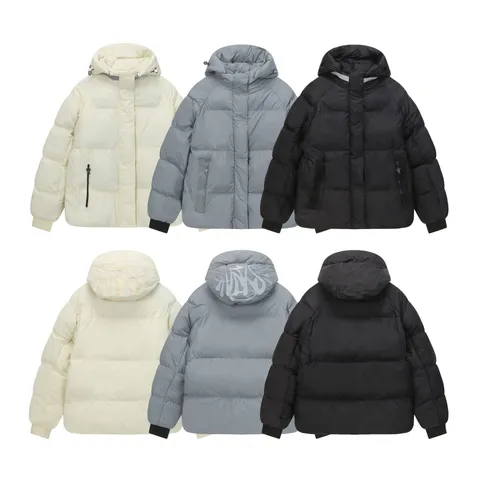 Men's Winter Thickened Cotton Puffer Jacket Streetwear Letter Print Removable Hooded Zip Up Warm Outwear Casual Coat