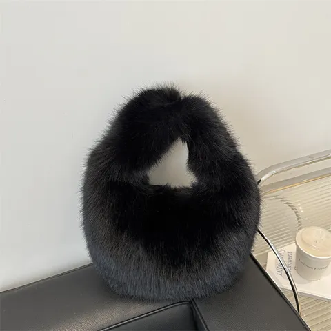 Femmes Mode Peluche Sac Dumpling Grande Capacité Décontracté Moelleux Épaule Sac à Main Doux Fausse Fourrure Commuter Sac