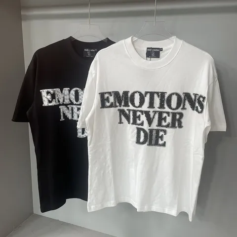 Men Casual Cotton T-Shirt Loose Fit Crew Neck Short Sleeve Top With Rhinestone Letter Print American Retro Style