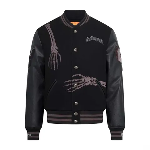 Men's Streetwear Baseball Jacket Unisex Vintage Skull Letter Embroidery Bomber Coat Casual Loose Outerwear