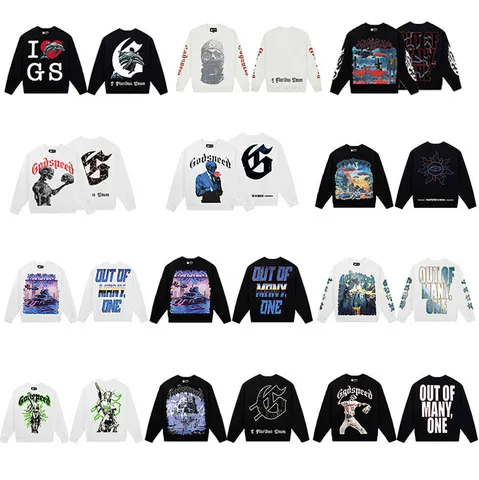 Godspeed Skull Geometric Printed Long Sleeve Sweatshirt Crewneck High Street Streetwear Unisex Casual Cotton Pullover Top
