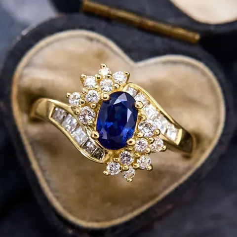 Vintage Old Money Style Copper Zirconia Ring Women Luxury Oval Blue Synthetic Sapphire Ring Fashion Finger Jewelry