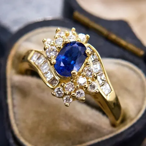 Vintage Old Money Style Copper Zirconia Ring Women Luxury Oval Blue Synthetic Sapphire Ring Fashion Finger Jewelry