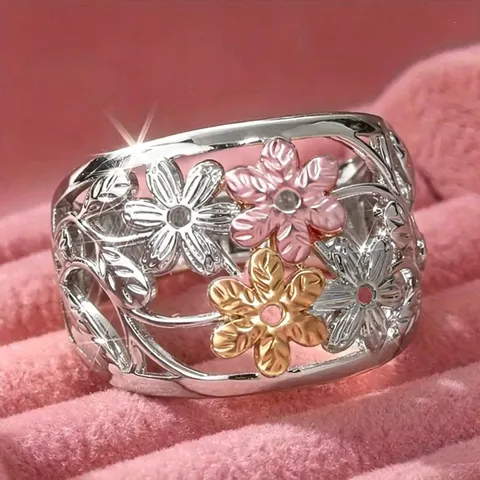 Anillo de Flor de Cobre Estilo Pastoral Recorte Planta Geométrico Anillo de Dedo Casual Mujer Moda Joyería de Mano Regalo