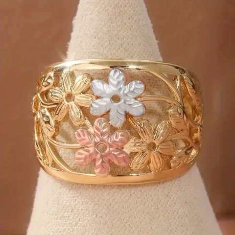 Anillo de Flor de Cobre Estilo Pastoral Recorte Planta Geométrico Anillo de Dedo Casual Mujer Moda Joyería de Mano Regalo