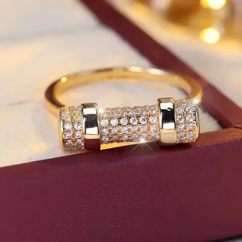 Anillo de Dedo de Cobre Punk Incrustado de Circonia Tubo Cilíndrico Moda de Nicho Lujoso Anello de Banda Geométrico Mujeres Fiesta