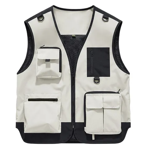 Men's Multi-Pocket Tactical Vest Casual Outdoor Sports Photography Workwear V-Neck Zipper Sleeveless Jacket