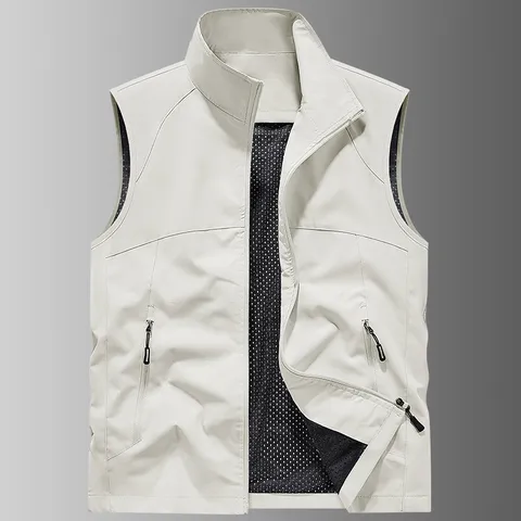 Men's Casual Outdoor Quick Drying Vest Lightweight Multi Pocket Stand Collar Sleeveless Outerwear Zip Up Tactical Waistcoat