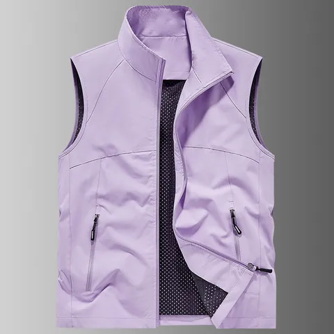 Men's Casual Outdoor Quick Drying Vest Lightweight Multi Pocket Stand Collar Sleeveless Outerwear Zip Up Tactical Waistcoat