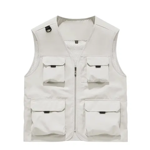 Men's Casual Outdoor Tactical Fishing Multi-Pocket Vest V-Neck Zipper Sleeveless Jacket Loose Fit Spring Autumn Outerwear