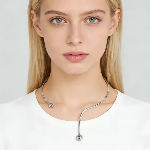 Minimalist Stainless Steel Open Choker Necklace For Women Creative Geometric Round Ball Torque Punk Statement Party Jewelry Gift