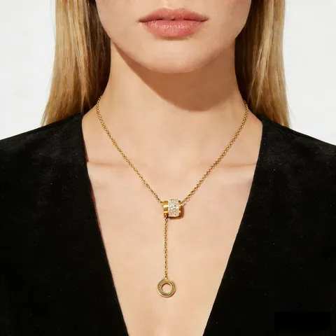 Vintage Roestvrij Staal Strass Y Vorm Hanger Halsketting Voor Vrouwen Luxe Vergulde Geometrische Cilinder Kwastje Ketting Halsketting Licht Luxe Sleutelbeen Sieraden