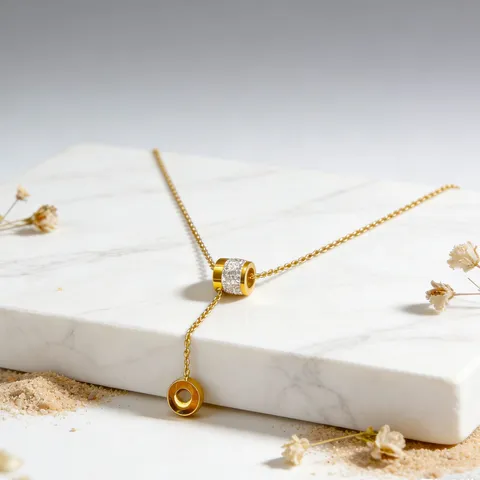 Vintage Roestvrij Staal Strass Y Vorm Hanger Halsketting Voor Vrouwen Luxe Vergulde Geometrische Cilinder Kwastje Ketting Halsketting Licht Luxe Sleutelbeen Sieraden