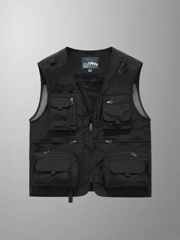 Men's Tactical Fishing Photography Vest Multi-Pocket Quick Dry Mesh Outdoor Casual Sleeveless Jacket Nylon Zip Top