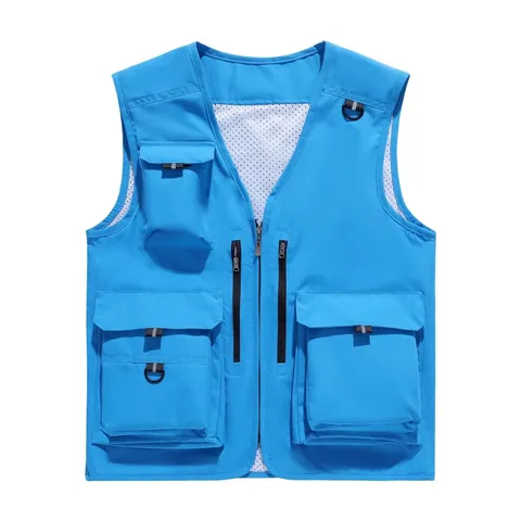 Men's Casual Multi-Pocket Vest Lightweight Outerwear V-Neck Zip Front Polyester Work Utility Vest For Outdoor Travel