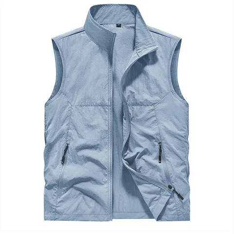 Men's Casual Stand Collar Quick Drying Vest Multi Pocket Outdoor Fishing Photography Sleeveless Jacket