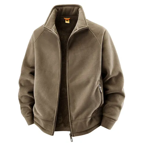 Men's Winter Thickened Polar Fleece Jacket Stand Collar Full Zip Casual Outdoor Warm Thermal Fleece Coat