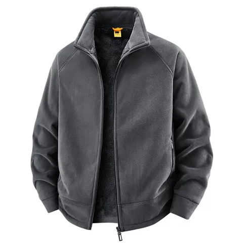 Men's Winter Thickened Polar Fleece Jacket Stand Collar Full Zip Casual Outdoor Warm Thermal Fleece Coat