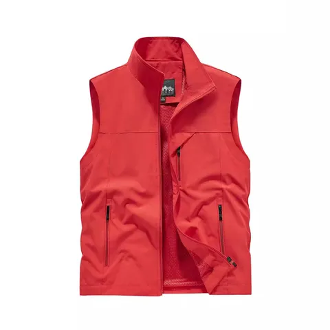 Men's Casual Stand-Up Collar Multi-Pocket Vest Outdoor Photography Fishing Waistcoat Pocket Polyester Jacket Top
