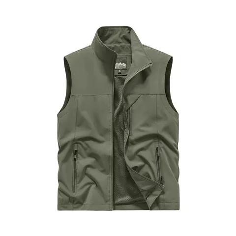 Men's Stand-Up Collar Quick-Dry Mesh Vest Casual Multi-Pocket Workwear Top Outdoor Photography Fishing Vest Jacket