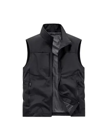Men's Casual Quick Dry Stand Collar Multi Pocket Vest Outdoor Sports Sleeveless Jacket Regular Fit Polyester Waistcoat Outerwear