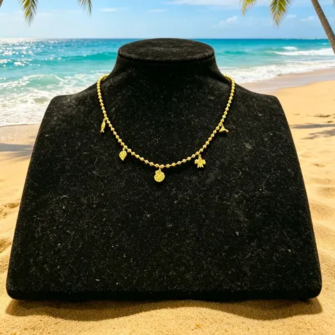 Joyería de Acero Inoxidable Tema Océano Chapado en Oro Tortuga Concha Pez Ballena Dije Collar Pulsera Estilo Playa