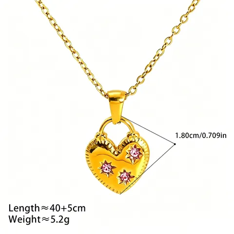 Collier Pendentif Cœur en Acier Inoxydable 304 Vintage Français Plaqué Or 18K avec Strass Colorés Bijoux pour Femmes