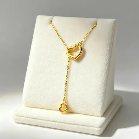 Stainless Steel Double Open Heart Y Shaped Pendant Necklace 18K Gold Plated Elegant Curb Chain Heart Drop Hoop Earrings Jewelry Gift For Women