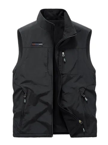Men's Winter Fleece Lined Multi Pocket Vest Casual Outdoor Warm Waistcoat Zip Up Sleeveless Jacket